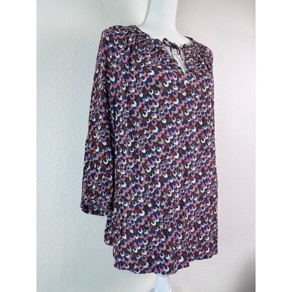 Boden women's 16 patterned 3/4 sleeve v-neck peasant blouse flowy pink navy - Picture 6 of 8